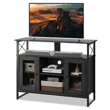 TV Stand for 43 Inch TV, Small Entertainment Center with Storage Cabinet & Adjustable Shelves, Farmhouse Industrial
