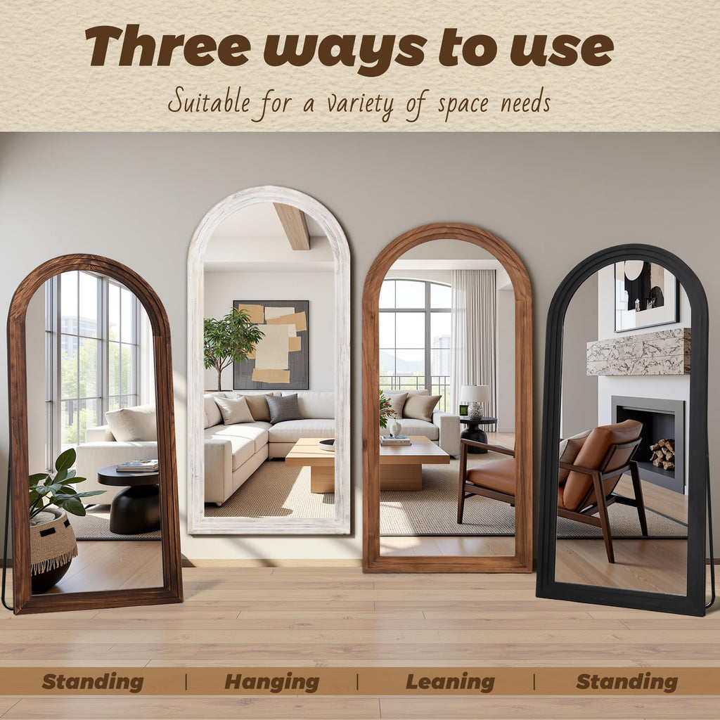 Full Length Mirror with Solid Wood Frame, 71"×32" Wall Mounted Oversized Floor Mirror with Stand, Leaning Standing