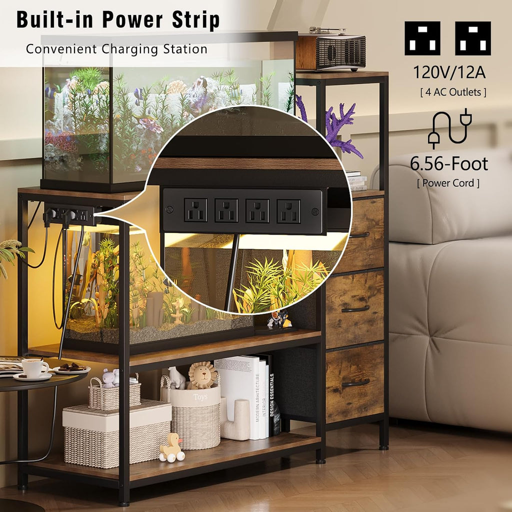 20-29 Gallon Aquarium Stand with Drawers & Power Outlet, Brown