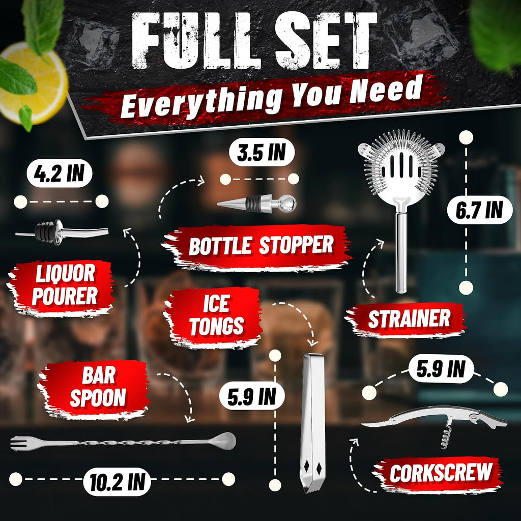 10-Piece Stainless Steel Bar Tools & Cocktail Shaker Set with Stand