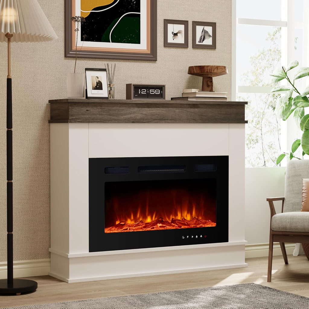 49" Electric Fireplace with Mantel, Fireplace TV Stand with 40" Electric Fireplace Heater, Low Noise, Remote Control