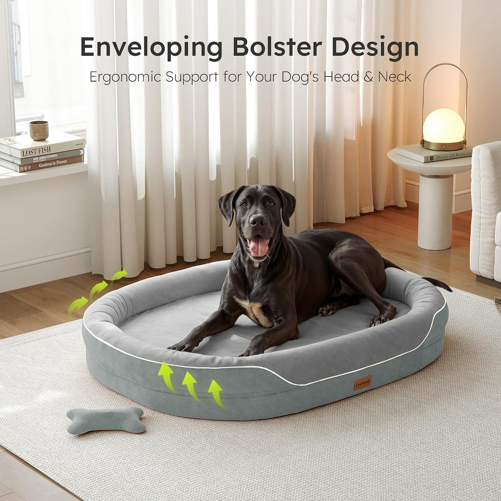 XXL Orthopedic Dog Bed, . Dog Bed for Large Sized Dogs with Full-Surround Bolsters, Dual-Sided Dog Cooling Beds