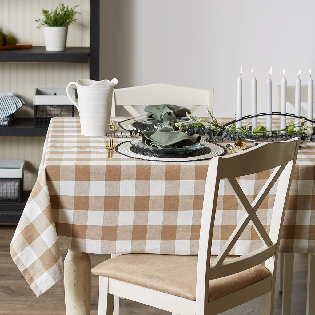 Stone Buffalo Check Tablecloth, 60x84 Cotton Farmhouse Rectangular