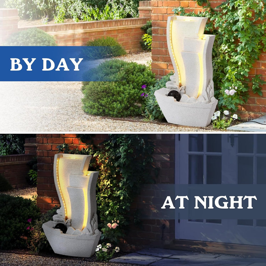 Garden Water Fountain Outdoor, Waterfalls Fountains with LED Light | Cascading Rock Freestanding Water Feature Indoor
