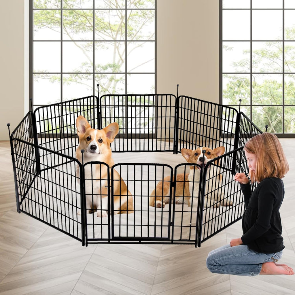 Tall Garden Fence with Gate 48 in(H)×27 in(L) 12 Panels Total 26.6 Ft(L), Garden Fencing to Keep Dogs Out, Heavy Duty