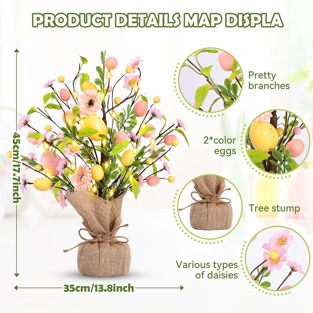 Easter Decorations, Pre-Lit Easter Egg Tree Tabletop Decor with Delicate Ornaments Easters Party Wedding Holiday