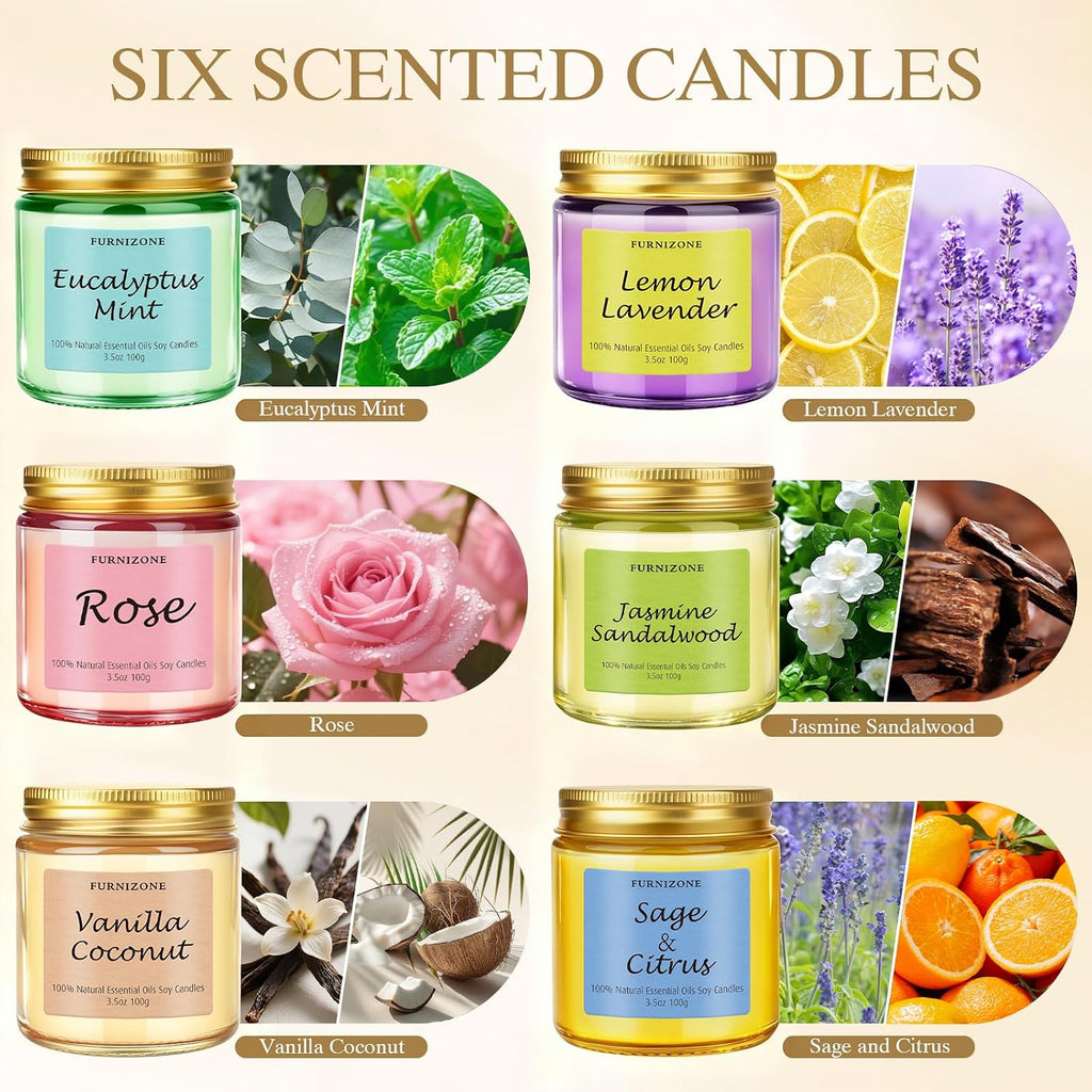Candles Scented, 6 Pack Soy Wax Aromatherapy Gift Set for Women - Set of 6