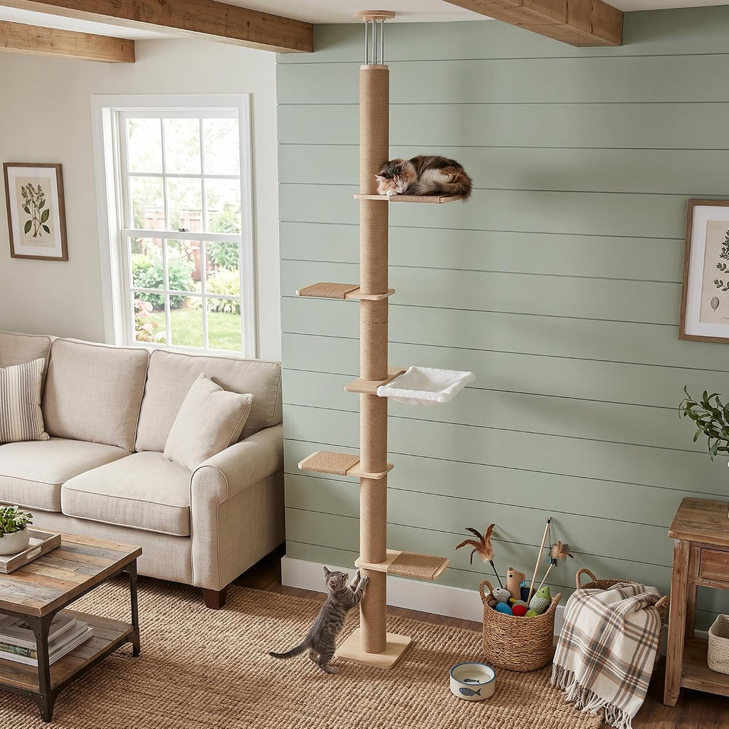 Floor to Ceiling Cat Tree, 5 Tier Adjustable Height Climbing Tower