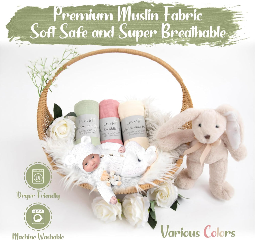 Muslin Swaddle Blankets, 100% Organic Cotton, Baby Wrap for Boys and Girls, Soft Breathable and Skin-Friendly