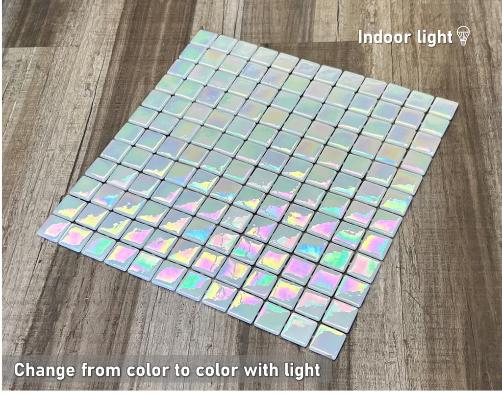 Square Iridescent Recycled Glass 1x1 Mosaic Floor Wall Pool Tile Backsplash , Swimming Pool Tile, Bathroom Shower