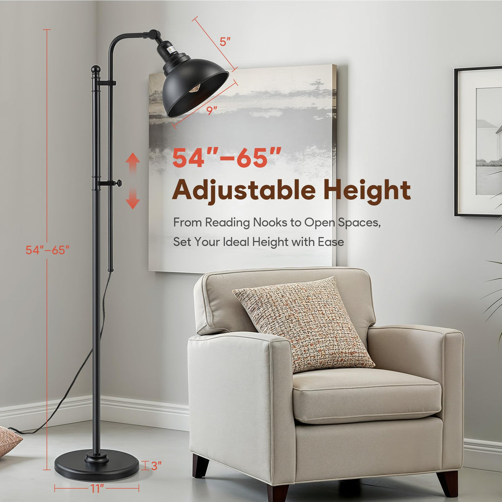 Industrial Floor Lamp 65", Adjustable Standing Lamp