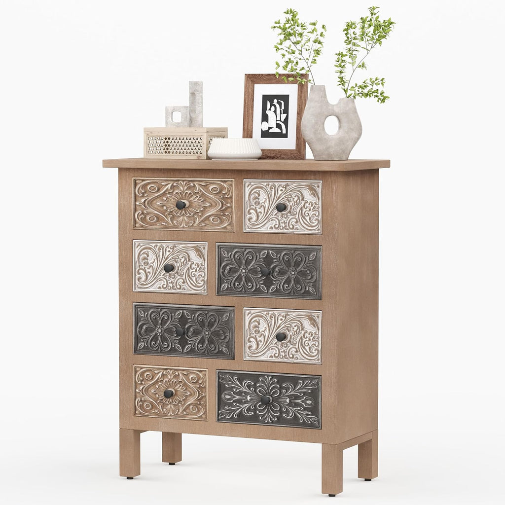 32'' Tall Wood Storage Cabinet with Drawers, Vintage Cabinet with Drawers, Freestanding Carved Accent Cabinet