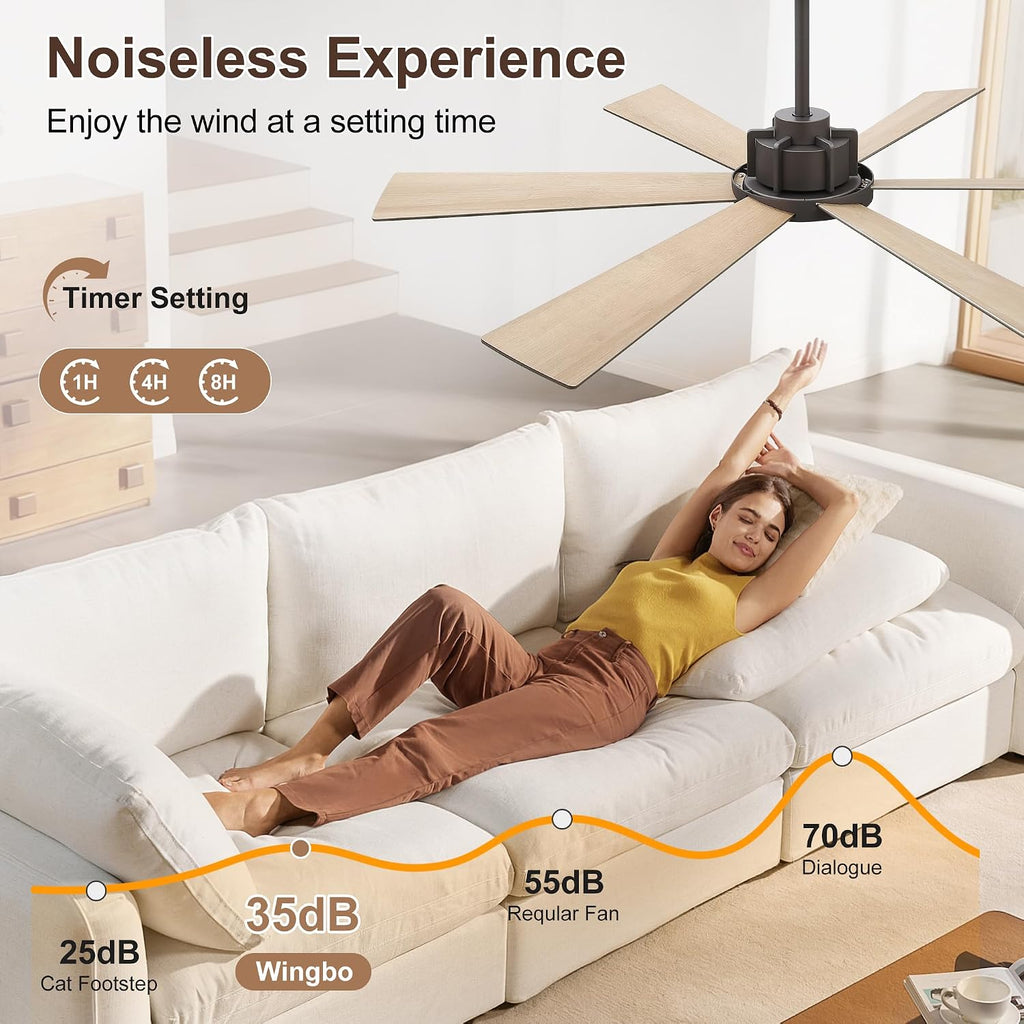 60 Inch Ceiling Fan without Light - 6 Plywood Blades, 6-Speed Reversible DC Motor