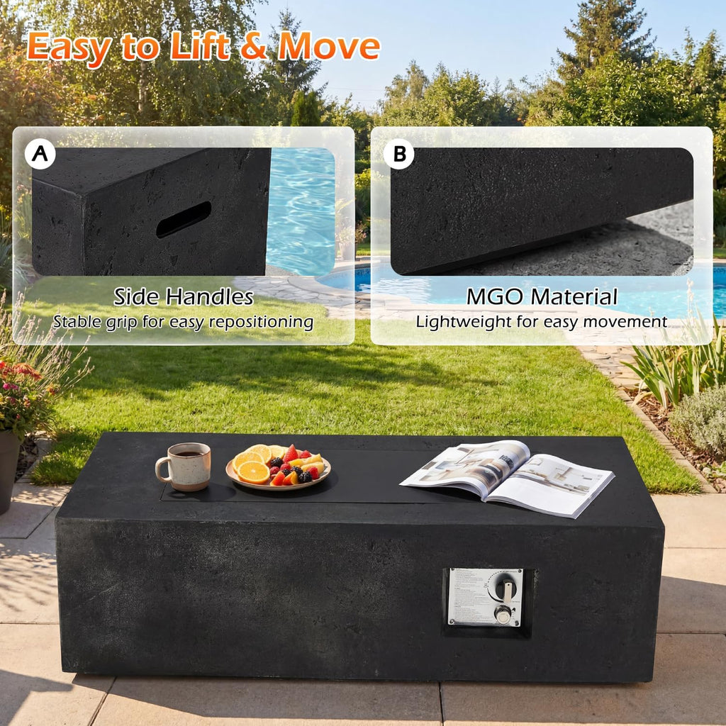 42" Outdoor Propane Fire Pit Table Rectangle Gas Fire Pit No Tank Holder | 50,000 BTU 2 in 1 Low Profile Firepit