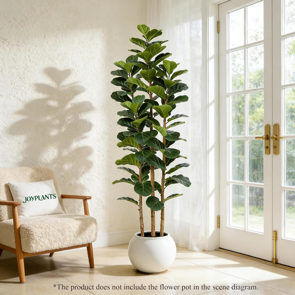 6ft 3-Trunk Fake Fiddle Leaf Fig Tree with Black Planter