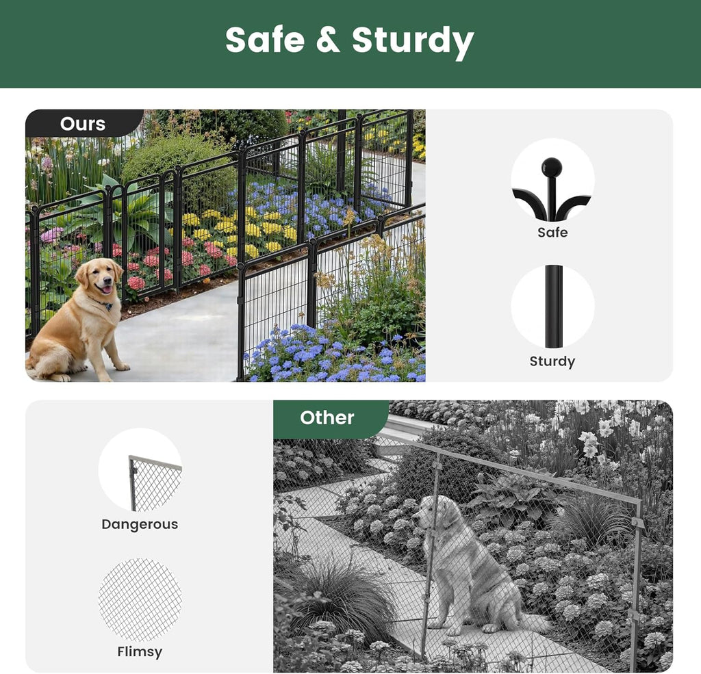 40 in(H) Garden Fence Outdoor for Yard with 2 Gravity Automatic Lock Gates,Heavy Duty Iron 16 Panels Total 34.7ft(L)