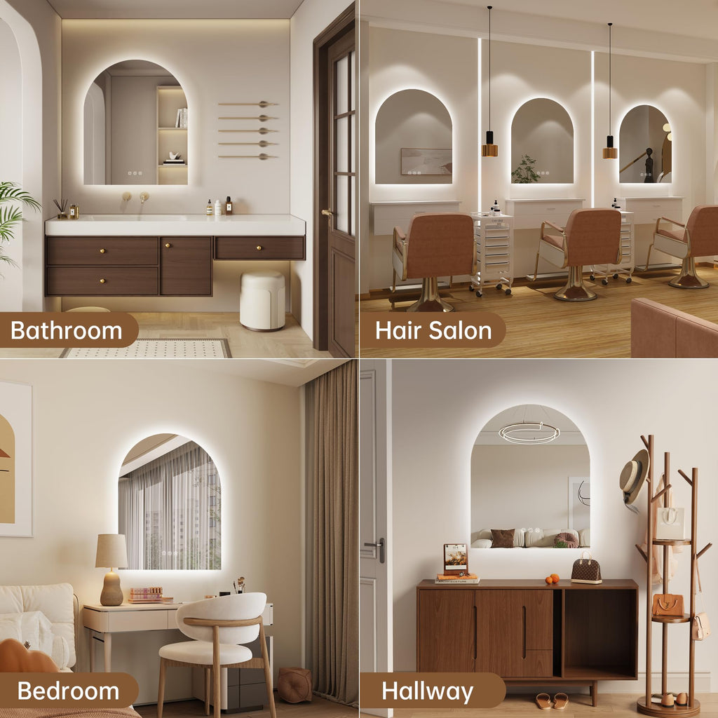 30"x36" Arched LED Lighted Bathroom Mirror with Lights