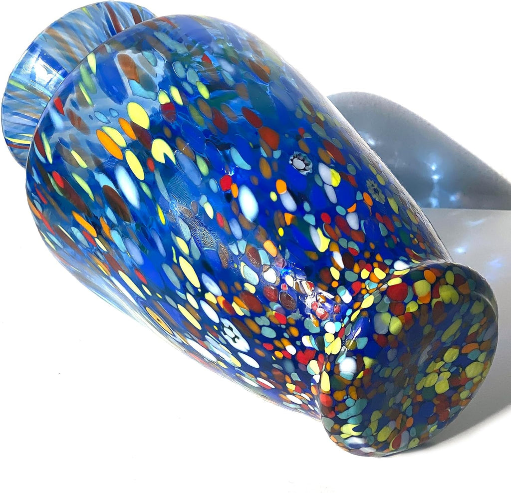 Hand-Blown Glass vase in the BALLOTON Style, Handcrafted with Murano Murrine, I Colori di Murano line, 30 cm high.