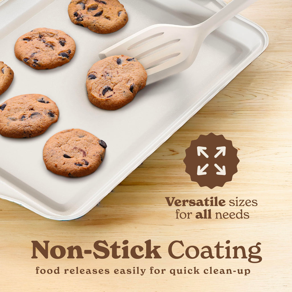 Nonstick Stackable Bakeware Set - Durable, Easy Release Baking Set, Cream, 14 Pcs
