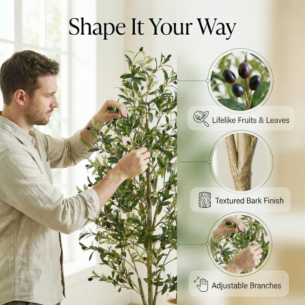 Artificial Olive Tree, 7FT Faux Olive Trees with Lifelike Olive Branches and Fruits, Fake Floor Plants with Pot for