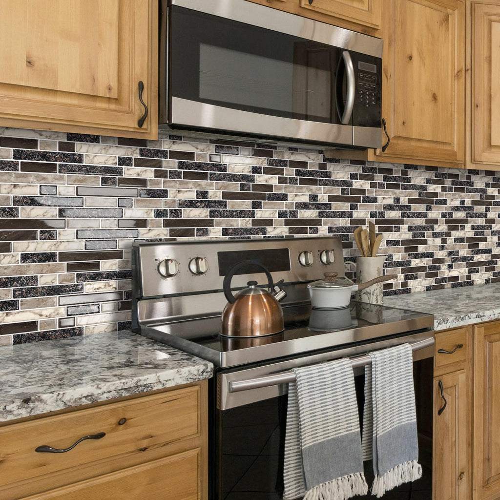 Peel and Stick Backsplash 3D Self Adhesive Wall Tile Brown 10 Sheet