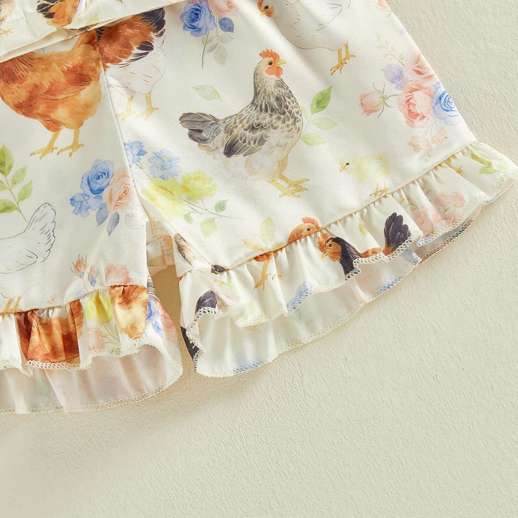 Toddler Girls Birthday Pajamas Goose Print Tops Shorts Set Silk Sleepwear