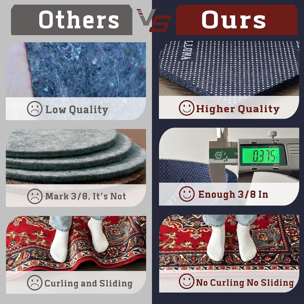 Non-Slip Area Rug Pad 1/4" Thick Double Side Rubber + Felt, 5'x7' Premium Deluxe Cushioned- Safe for All Floors, Adds - Set of 35