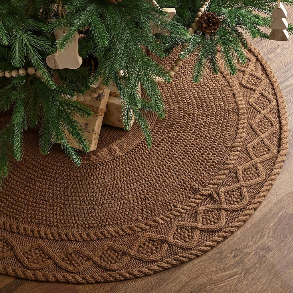 Knit Christmas Tree Skirts, Neutral Tree Skirt, Cozy Christmas Decorations