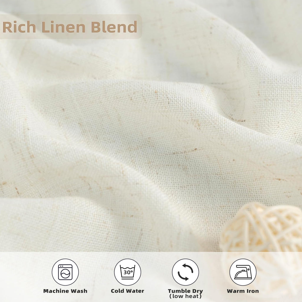 Pinch Pleat Linen Textured Semi Sheer Solid Farmhouse and Modern Rustic Linen Curtains 2 Panels 50 inches Wide by 84