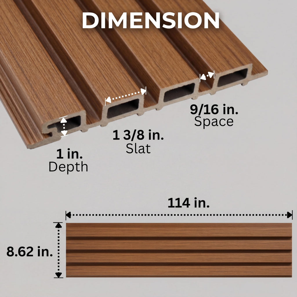 WPC Exterior Wall Slat Panels Waterproof Outdoor Composite Siding Cladding 94.5 in x 8.62 in 28.3 sq.ft Teak 5 Pack