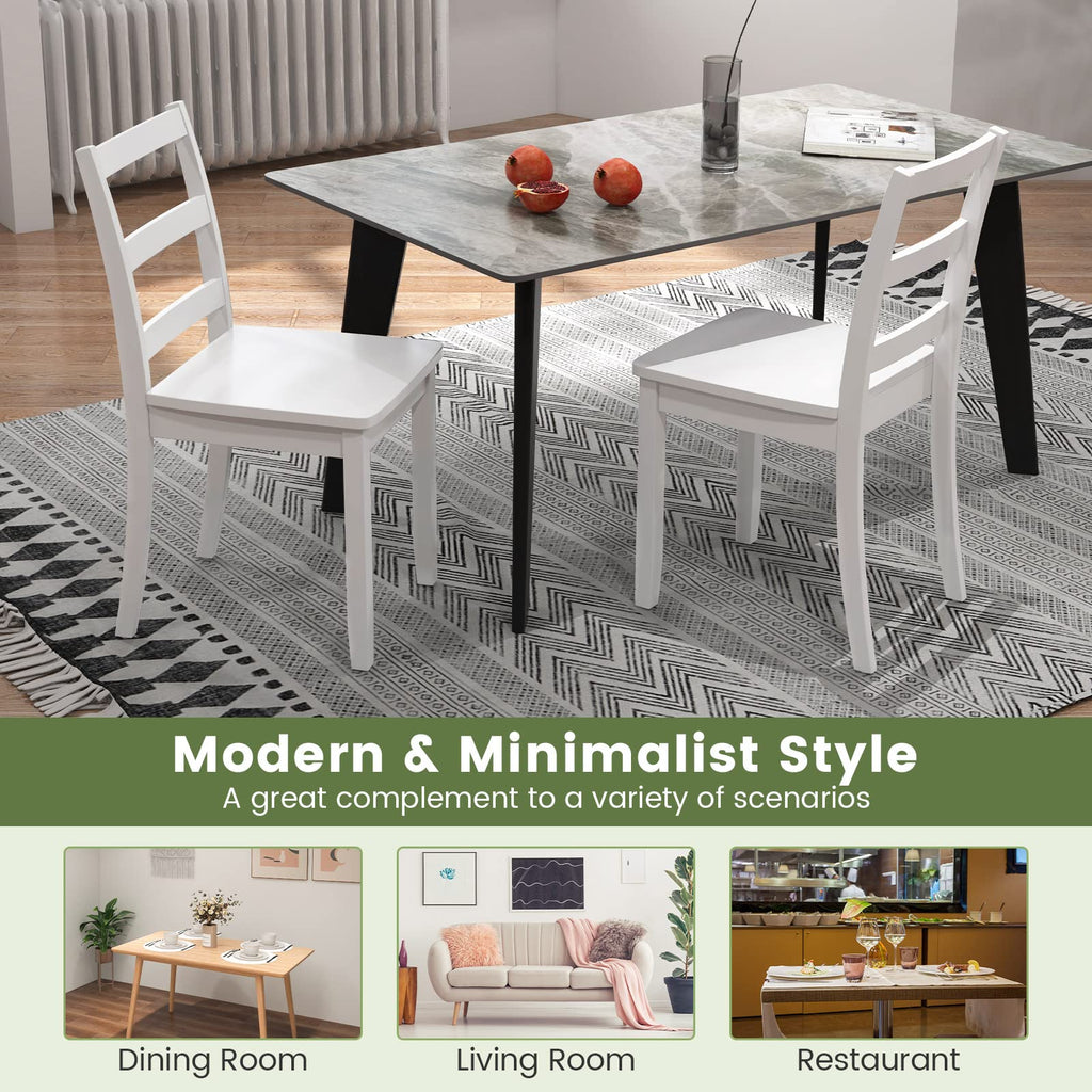 Wood Dining Chairs Set of 4 White - Wooden Armless Kitchen Chairs with Solid Rubber Wood Legs, Non-Slip Foot Pads