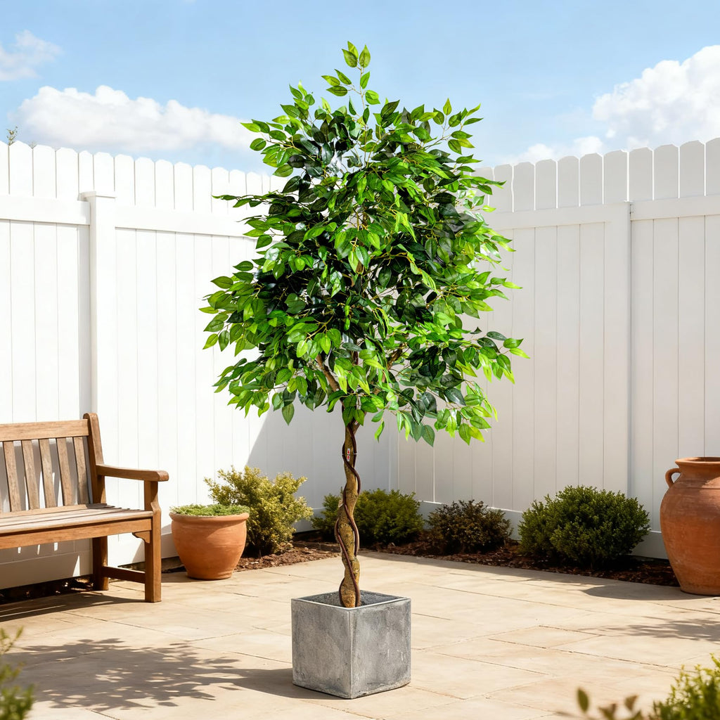 7ft Artificial Ficus Tree Decor, Faux Silk Plants Faux Plant Fake Silk Trees with Pot for Indoor House Living Room