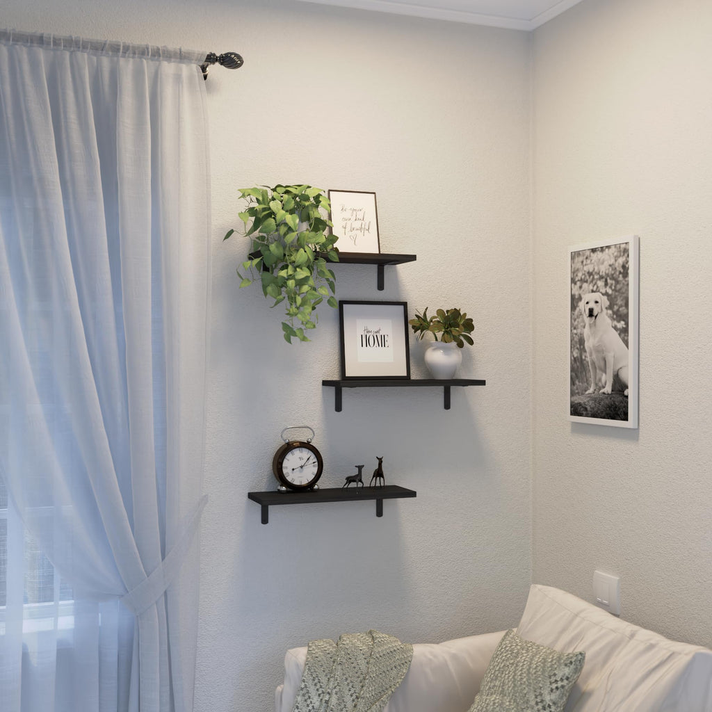 Floating Wall Shelves, Decor & Storage, Black, 16.5'', 3Pcs
