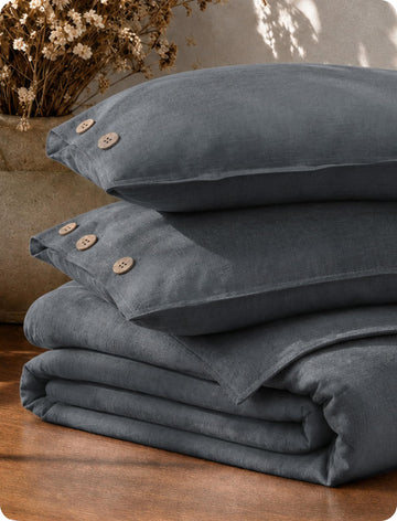 PureWoven Linen Duvet Cover, Linen-Cotton, Charcoal Grey
