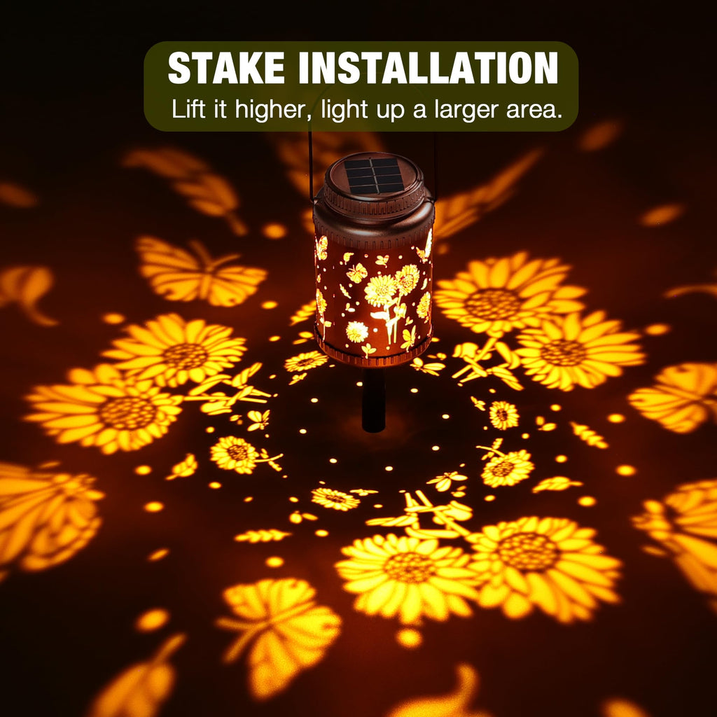 6 Pack Solar Stake & Hanging Lanterns Outdoor Sunflower Butterfly