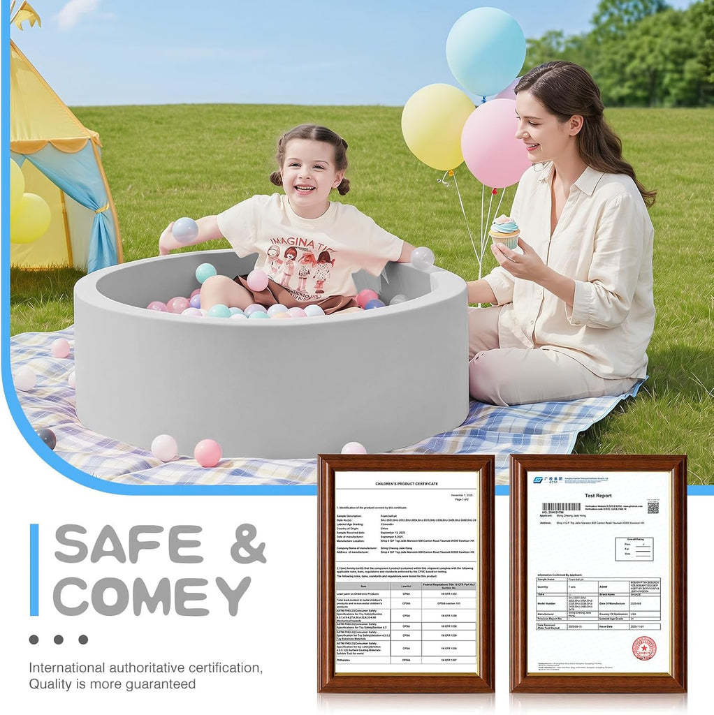Foam Ball Pit, 35.4"x 11.8" Ball Pits for Toddlers-Grey