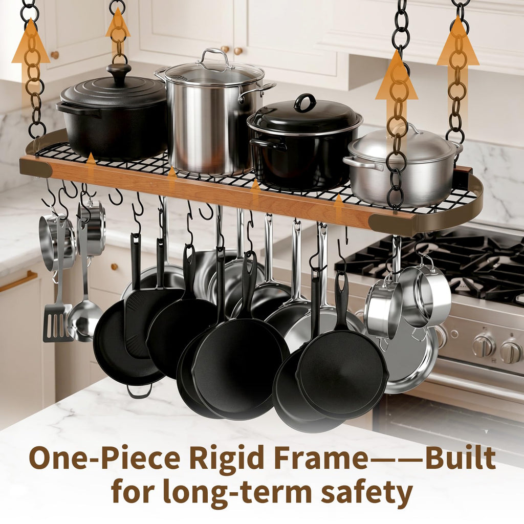 48 Inch Large Hanging Pot Rack Ceiling Mount,Heavy Duty Pot and Pan Rack with 20 Hooks,130 lbs Capacity Ceiling