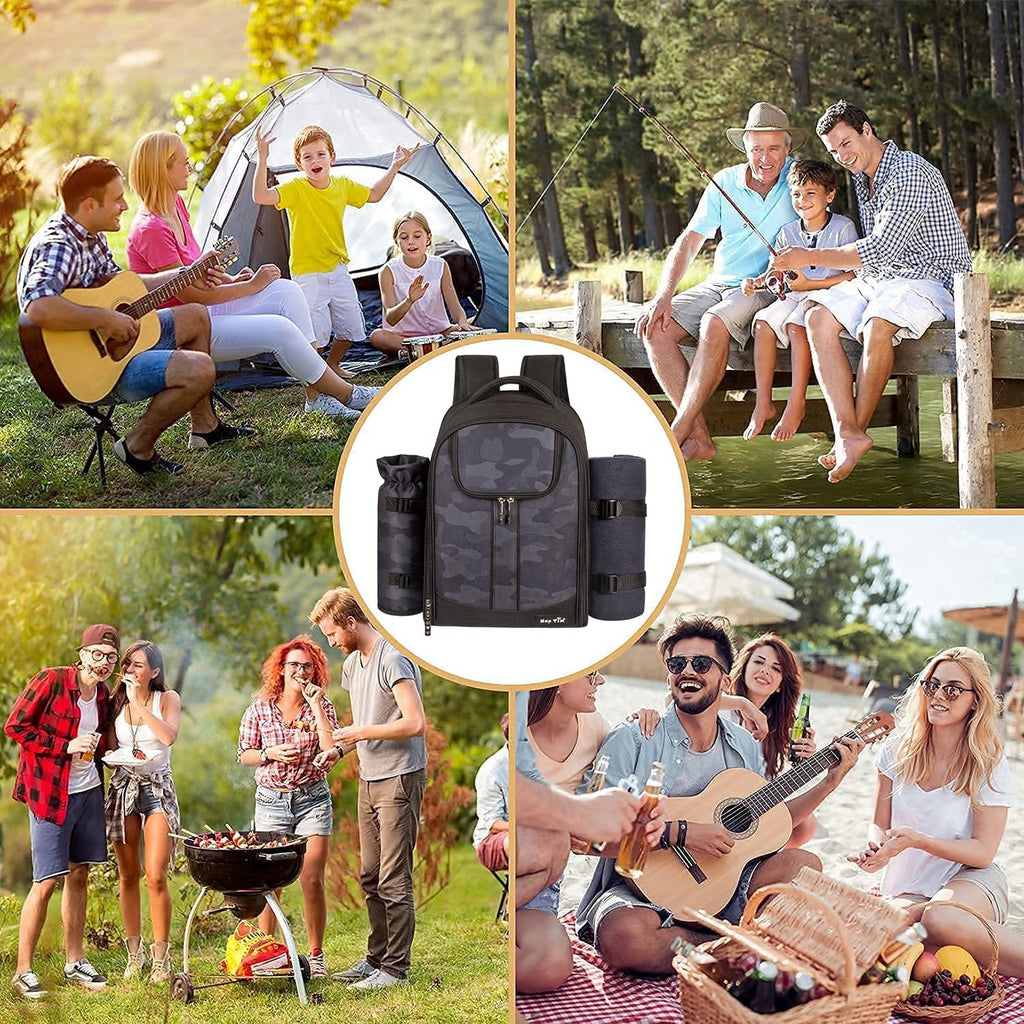 Picnic Backpack for 2 Person with Insulated Cooler Compartment, Wine Holder, Fleece Blanket, Cutlery Set, Engagement