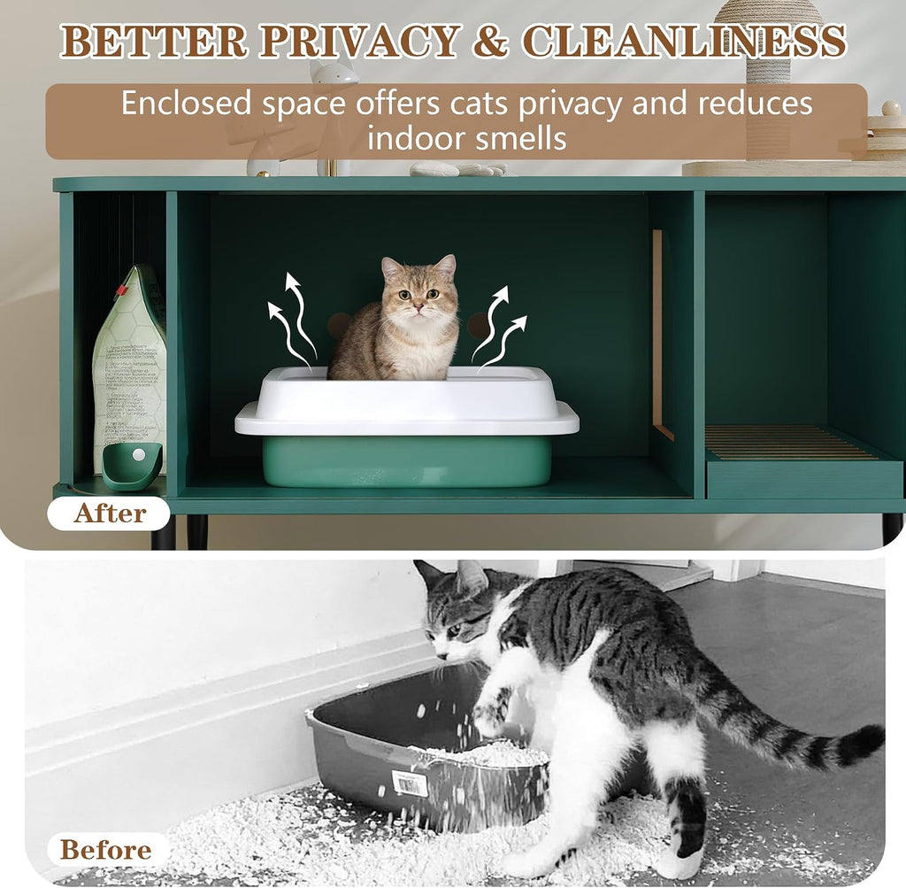 Cat Litter Box Enclosure Furniture with Sliding Tambour Door
