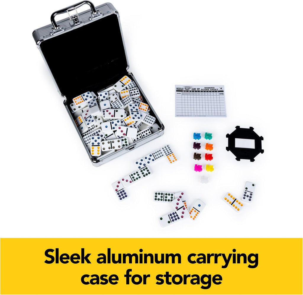 Mexican Train Dominoes Set in Metal Case Classic Game