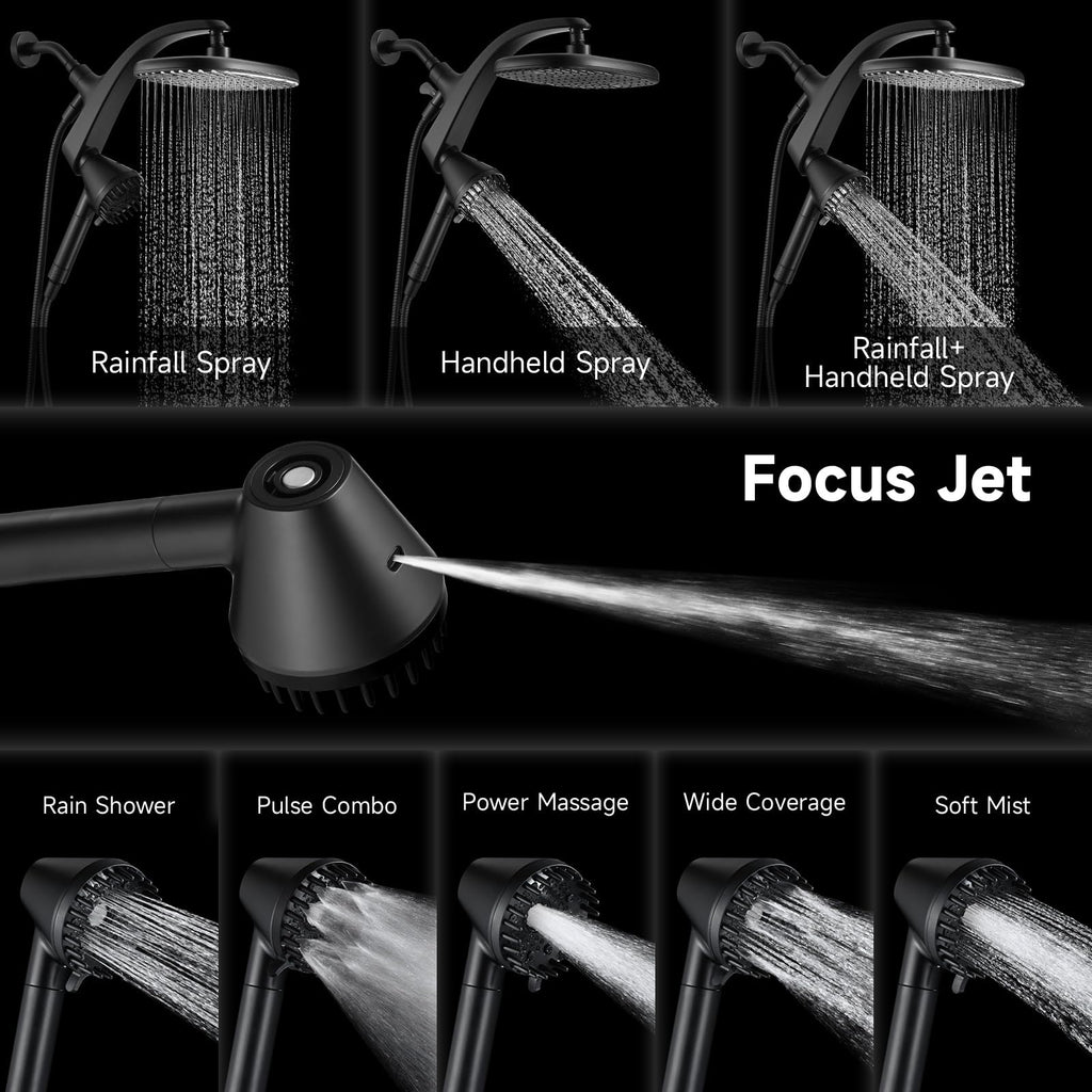 Shower Head with Handheld, High Pressure Showerhead, Black 1.75 GPM