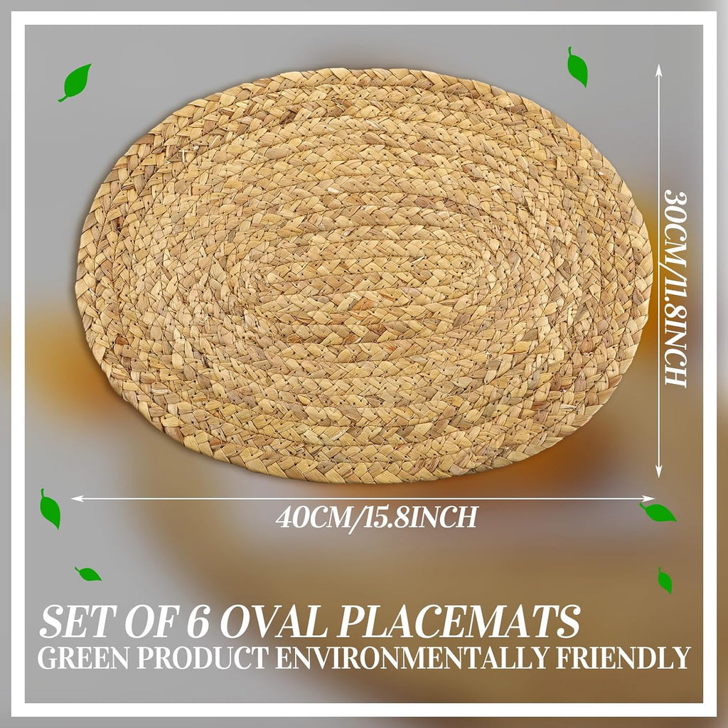 Jute Woven Placemats Natural Braided Placemats, Oval - Set of 6
