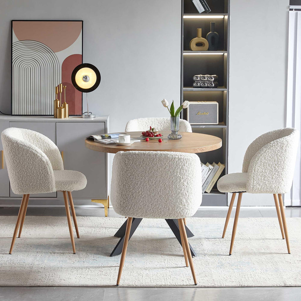 5 Pieces Dining Table Set for 4, Modern Mid Century Round Kitchen Dinner Table with Barrel Dining Chairs Set, 37-Inch