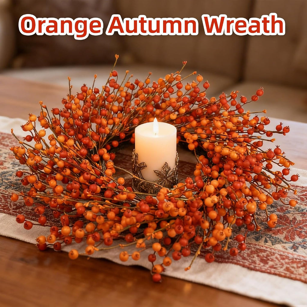 24" Berry Fall Wreath for Front Door, Orange/Yellow Autumn Harvest Wreath