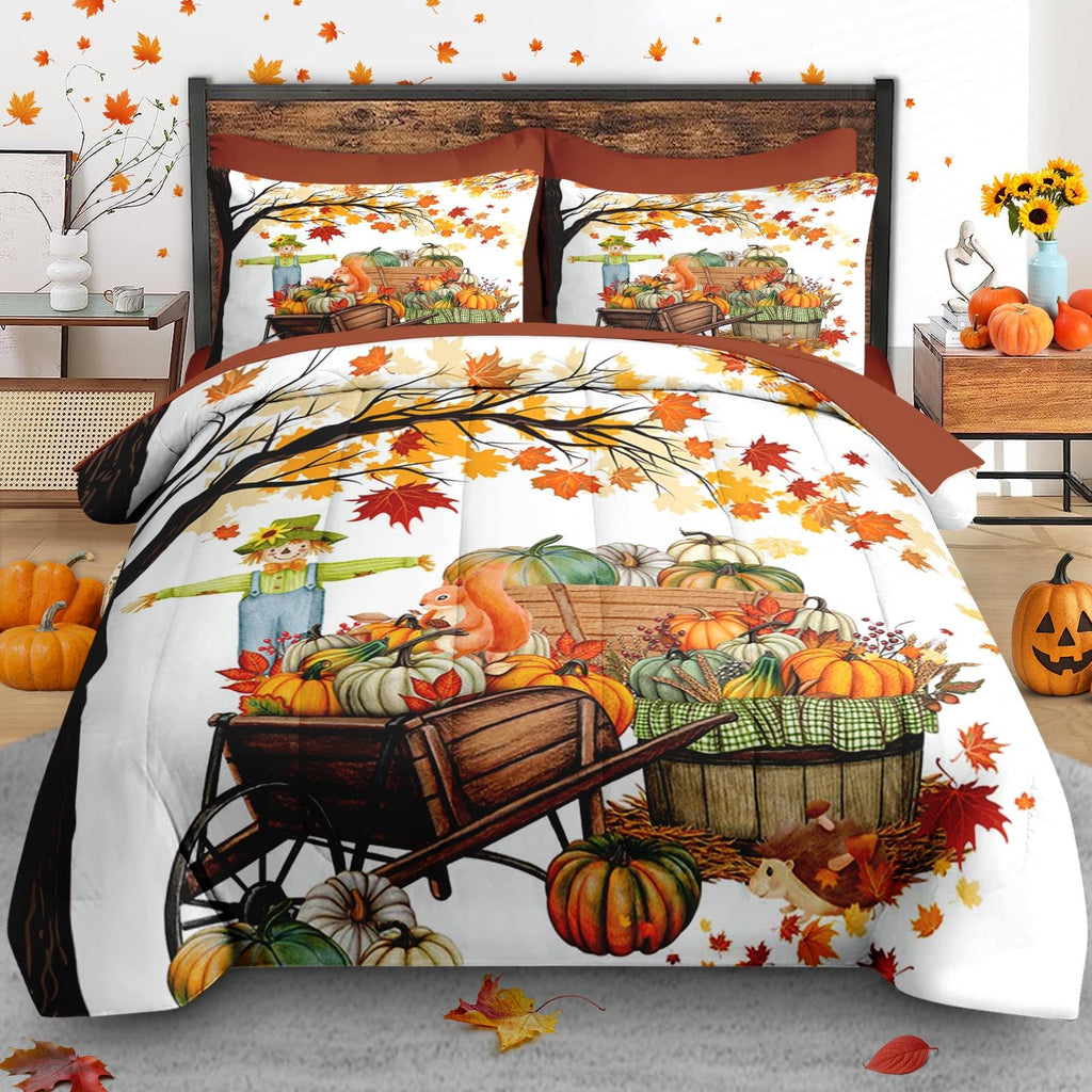 Fall Comforter Set with Sheets, 7 Pieces Farmhouse Bedding