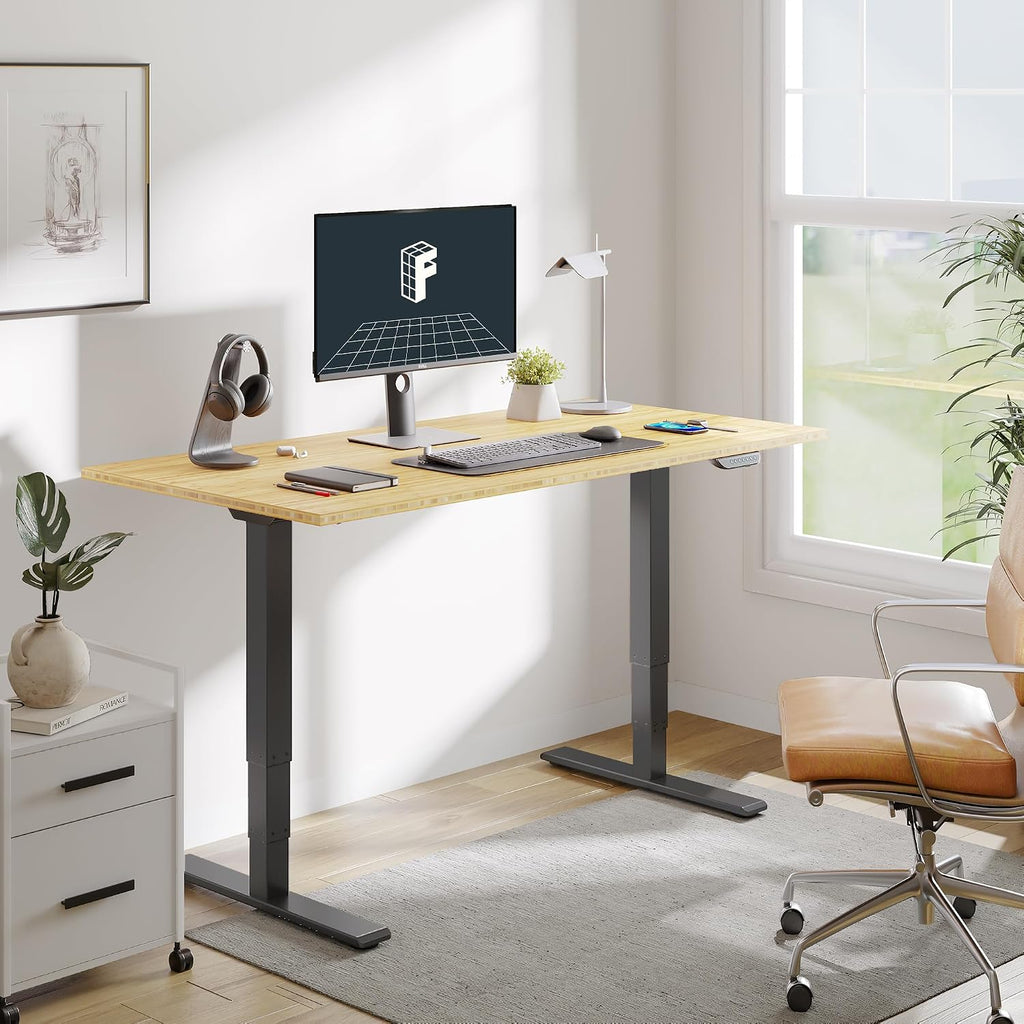 E6 MAX Bamboo 60x30 Inch Dual Motor 3-Stage Heavy Duty Standing Desk, 330lbs Weight Capacity, Height Adjustable Desk