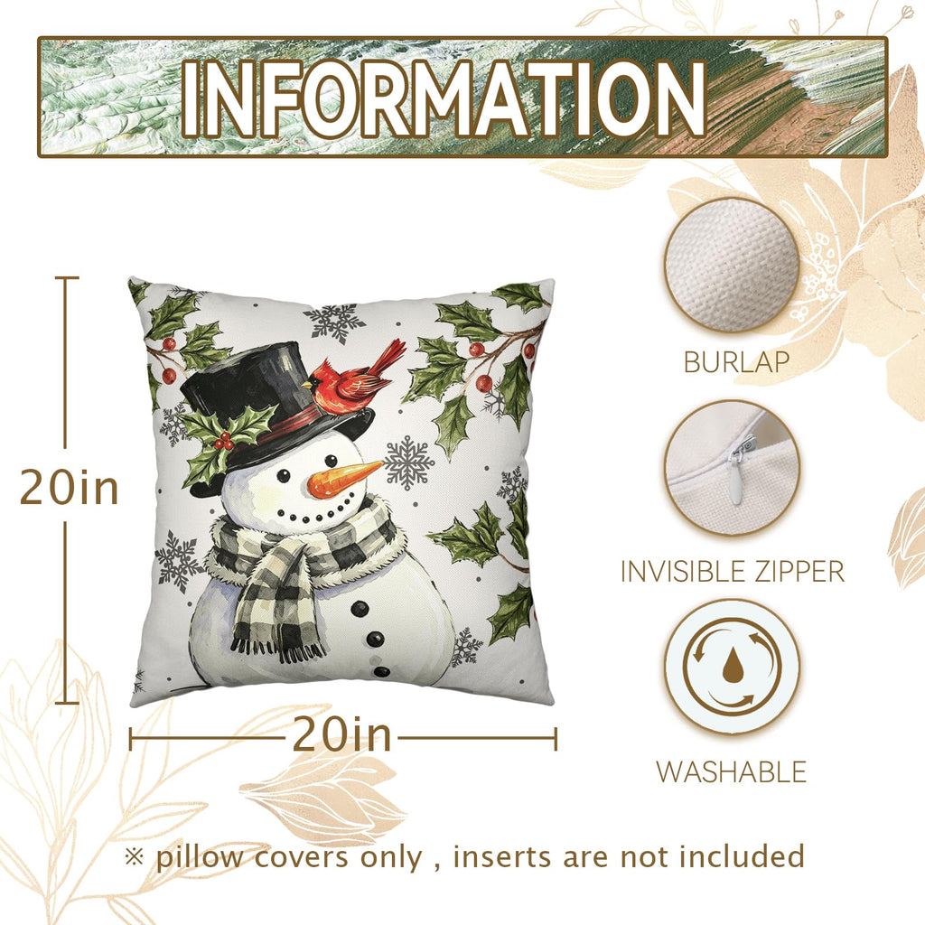 Winter Snowman Pillow Covers 20x20 Inch Holly Pillows Cover 2pcs