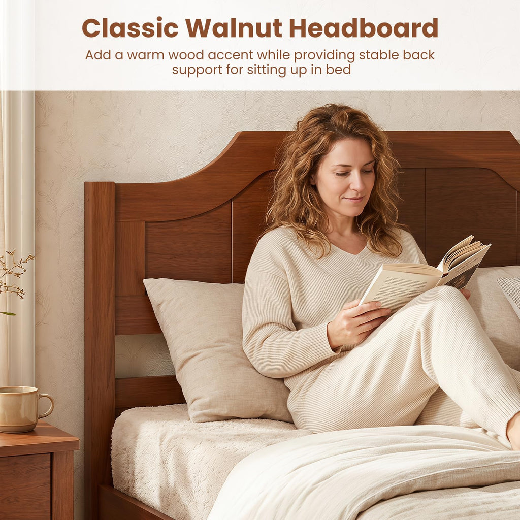 Twin Size Wooden Bed Frame with Headboard, Wood Slat Support