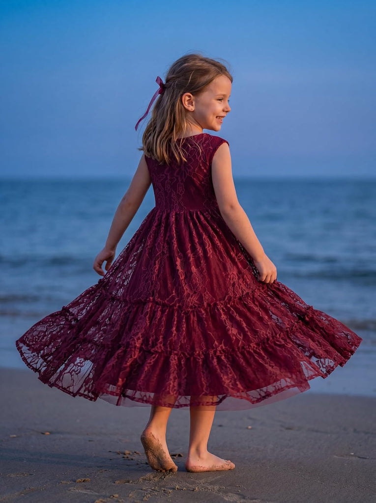 Flower Girl Dress Ruffle Lace Boho Toddler Dresses Sleeveless