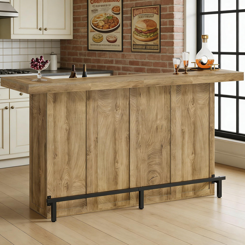 70.9" Large Bar Table with Storage, Wooden Home Bar Unit
